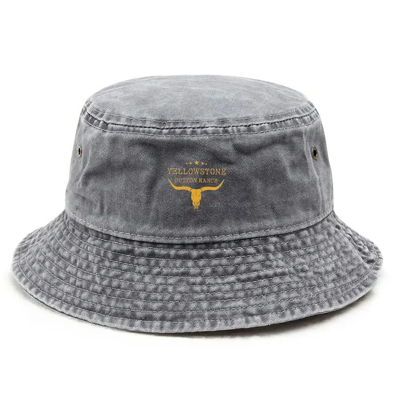 2026 Hot Yellowstone Bucket Hat Vintage Washed Fishing Hat for Men Sun UV Protection Outdoor Summer Bull Skull Cowboy Style Cap
