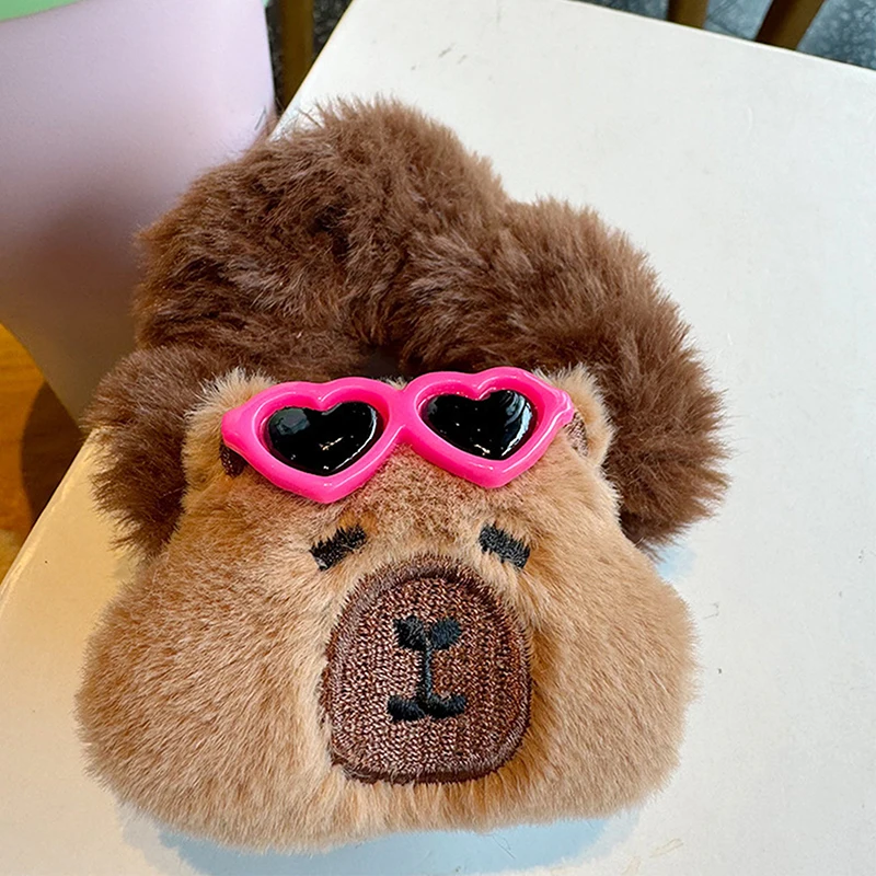 Cartoon Cute Capybara Plush Hair Rin Kawaii Animal Elastic Rubber Bands Large Intestine Hair Rope For Women Hair Accessories image 2