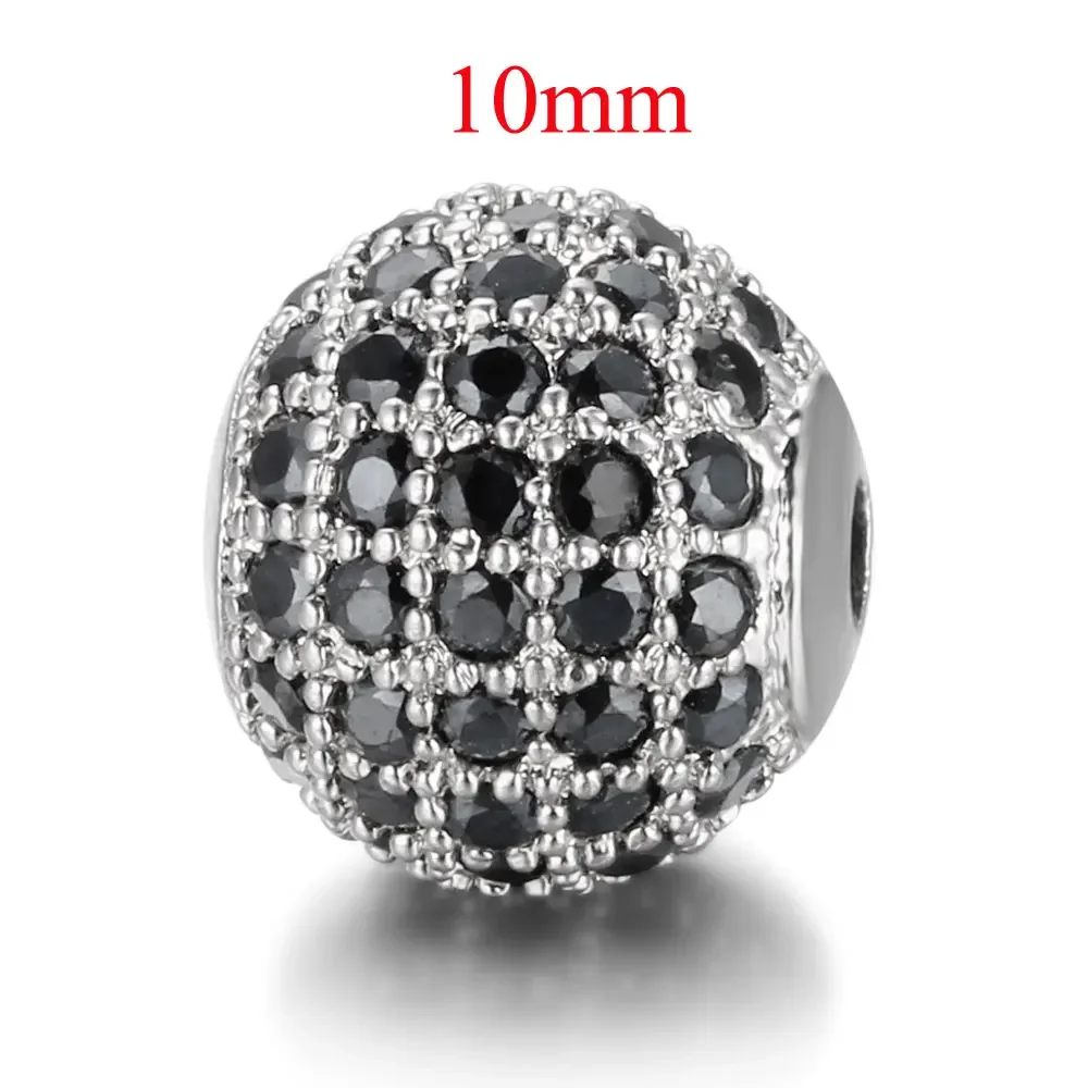 3pcs/Lot 6/8/10mm Diy Brass Zircon Beads Wholesale Micro Pave Cubic Zirconia Disc Round CZ Ball Jewelry Bracelet Making Charm