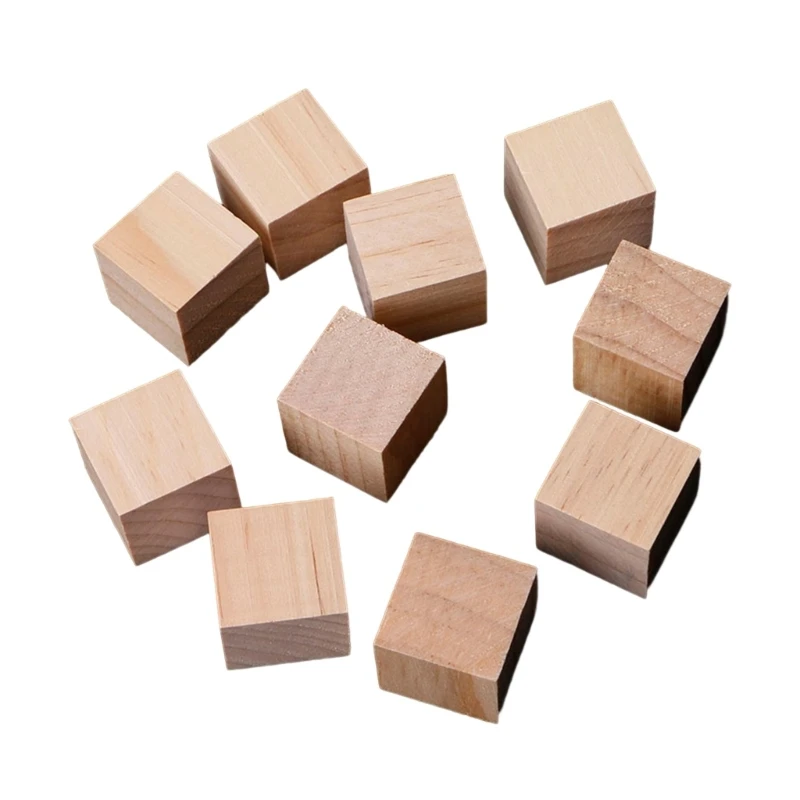 367A 10/25/25mm Wooden Square Blocks Mini Cubes Embellishment for Woodwork Craft DIY