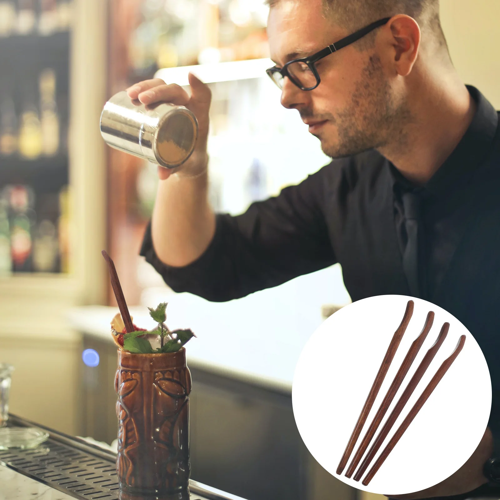 

4Pcs Coffee Stirrer Wooden Premium Smooth Stir Sticks for Tea Wine Cocktail Bar Accessories Mixing Rods Beverage Tools