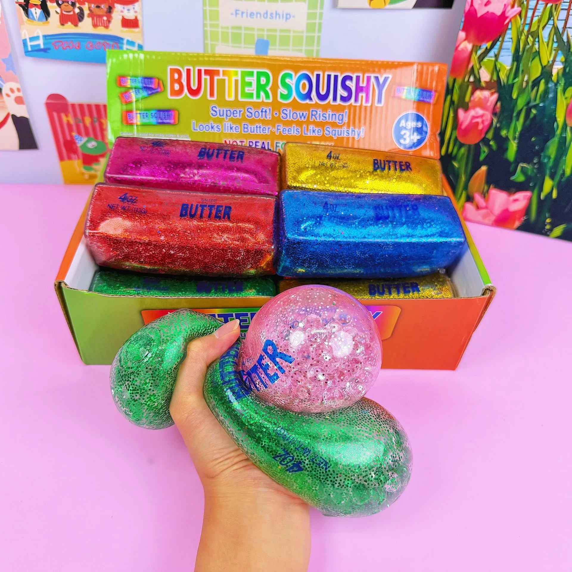 Colorful Butter Squishy Slow Rising Super Soft Wet Texture Butter Shape Stress Relief Squeeze Fidget Toy Birthday Gift