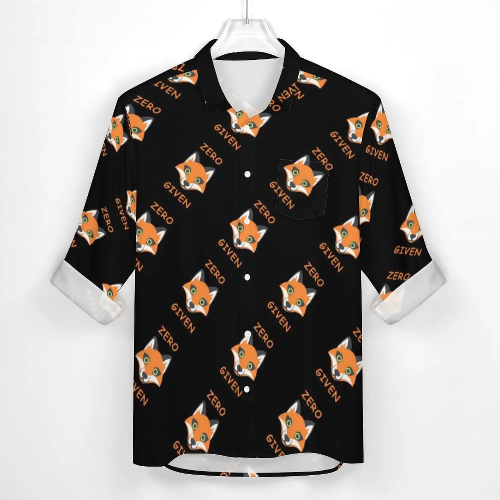 Trendy Zero Fox Shirt Autumn Cartoon Print Casual Shirts Man Fashion Blouses Long Sleeve Pattern Harajuku Clothing Plus Size