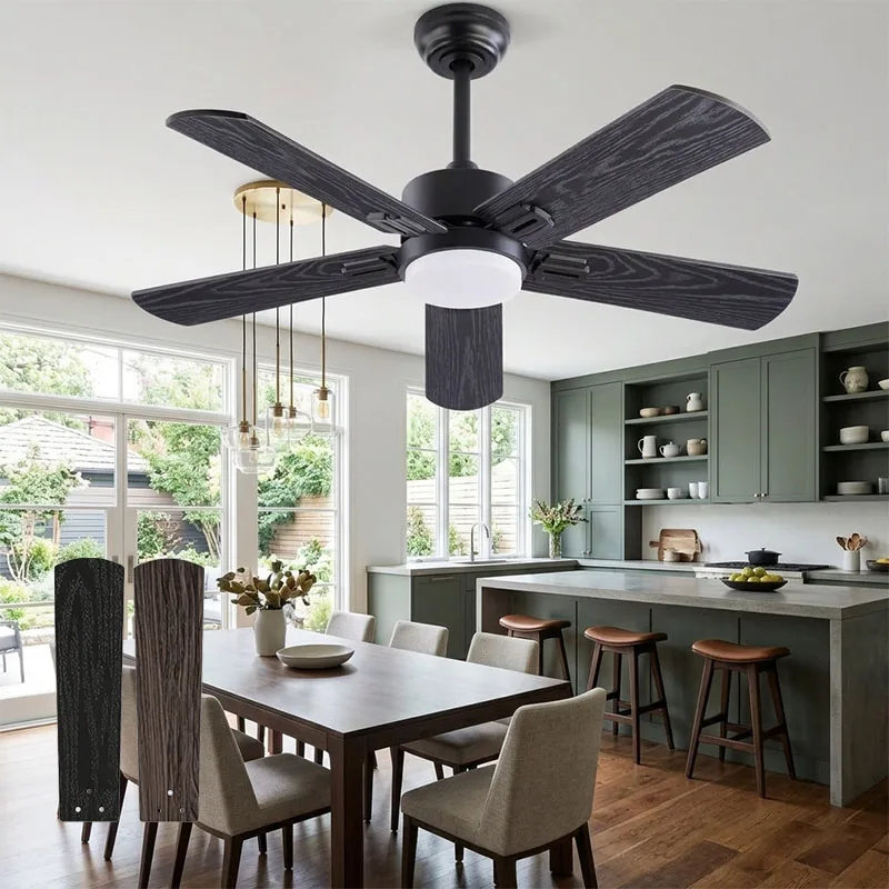 42 52 Inch Fan Light 5-Leaf Composite Wood Electric Fan Light with Variable Frequency Remote Control LED Ceiling Fan Light