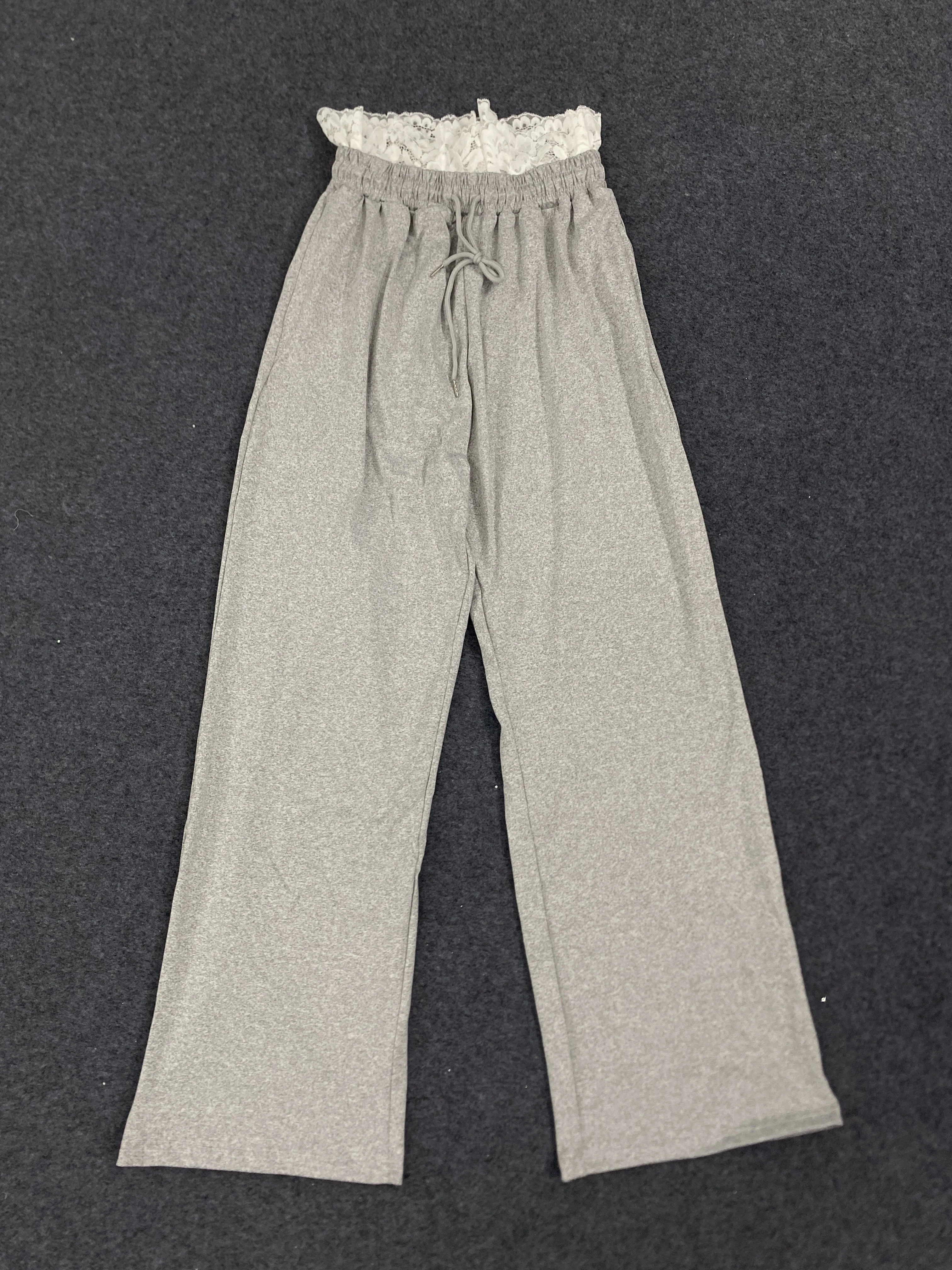 الخريف والشتاء جديد الكورية نمط Y2K السراويل النسائية أسود رمادي بسيط اليومية تنوعا الدانتيل حافة مثير ولكن أحادية #3