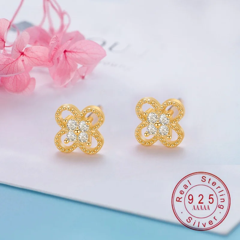 

925 Sterling Silver Flower CZ Stud Earrings for Women, Dainty Floral Paved Zirconia Earrings Daily Wear Gift Jewelry