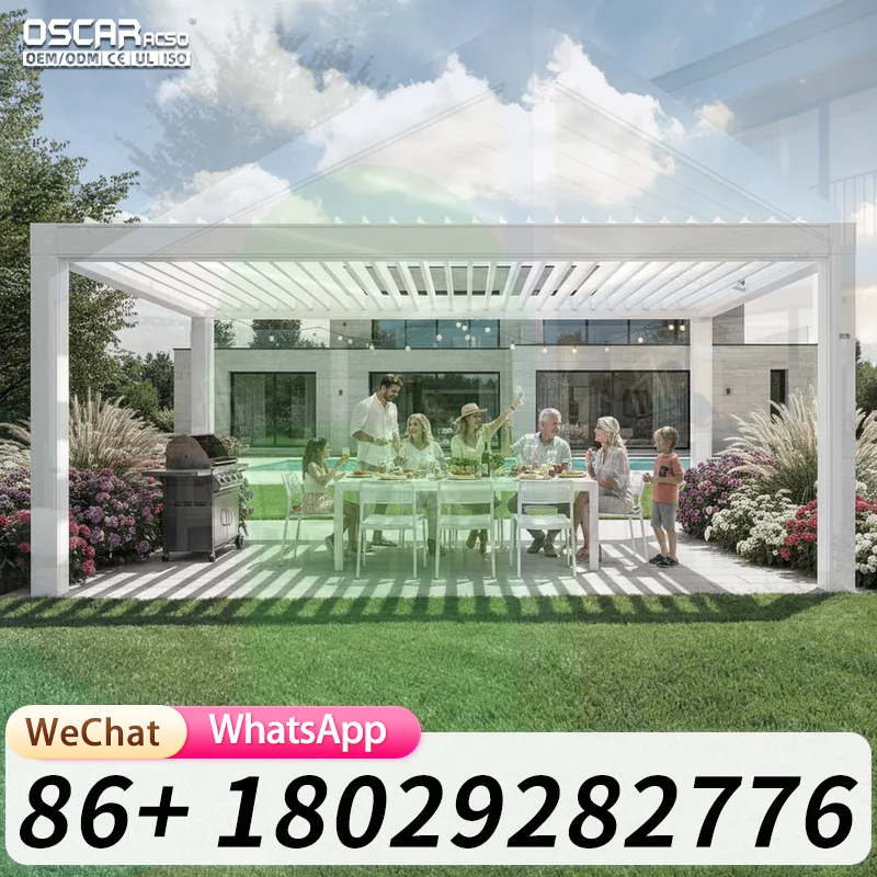 Waterproof Retractable Aluminum Pergola Roof Electric Sliding Canopy Minimalist Innovative Smart Garden Backyard Deck Villa Euro