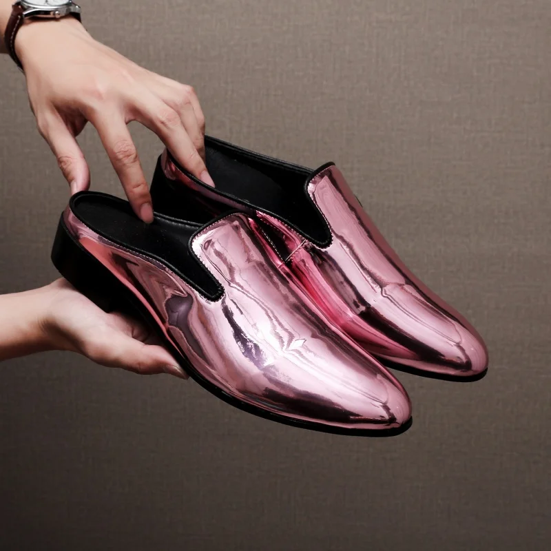 Mules Men’s Slip-On Business Casual Dress Patent Leather Shoes – Big Size 40-50 Formal Work Open-back Loafers for Office