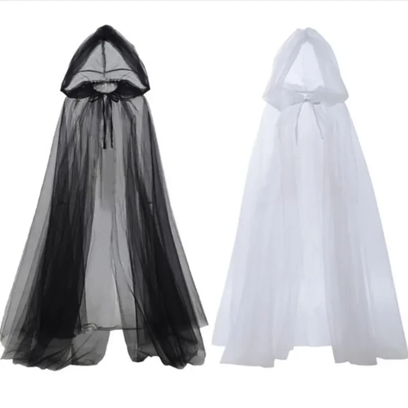 

Witch Costume Elf Cloak Women Halloween Hooded Tulle Cape Cosplay