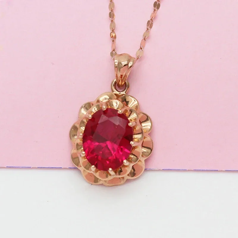 New Fashion Inlaid Ruby Flower Pendant 14K Rose Gold Plated Classic Choker Necklace Elegant Engagement Jewelry