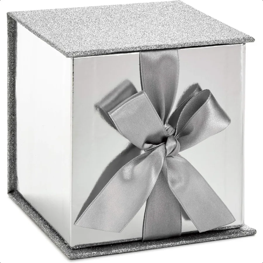 Confezione regalo piccola con fiocco e riempimento di carta triturata Seg Signature Confezione regalo da 4 pollici con glitter per matrimoni, lauree, scarpe da sposa