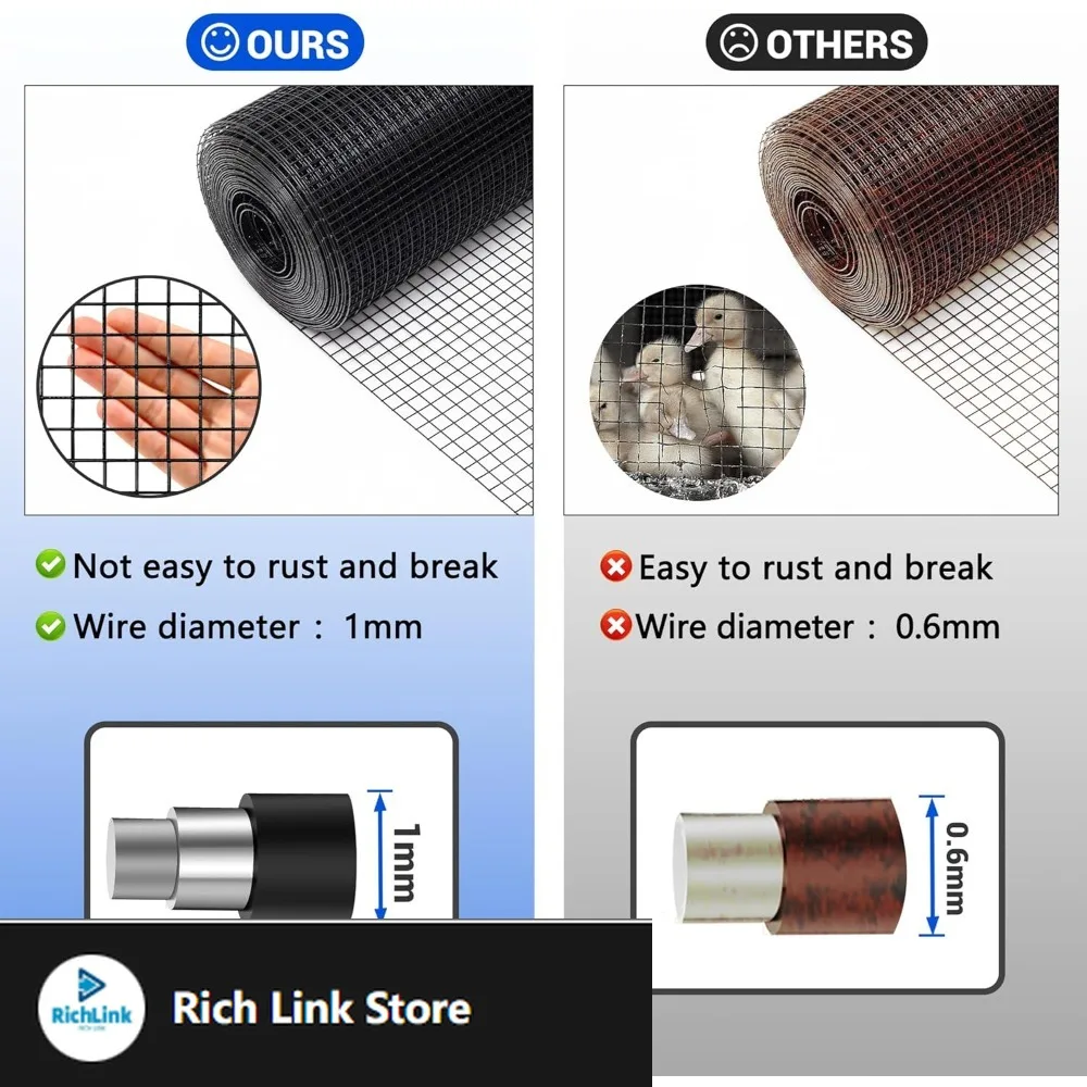 

Black Hardware Cloth 19GA 1/2 inch 36inch(H) x 50ft(L),19 Gauge Wire Metal Mesh Roll for Chicken Coop Garden Fence,Powder Coated