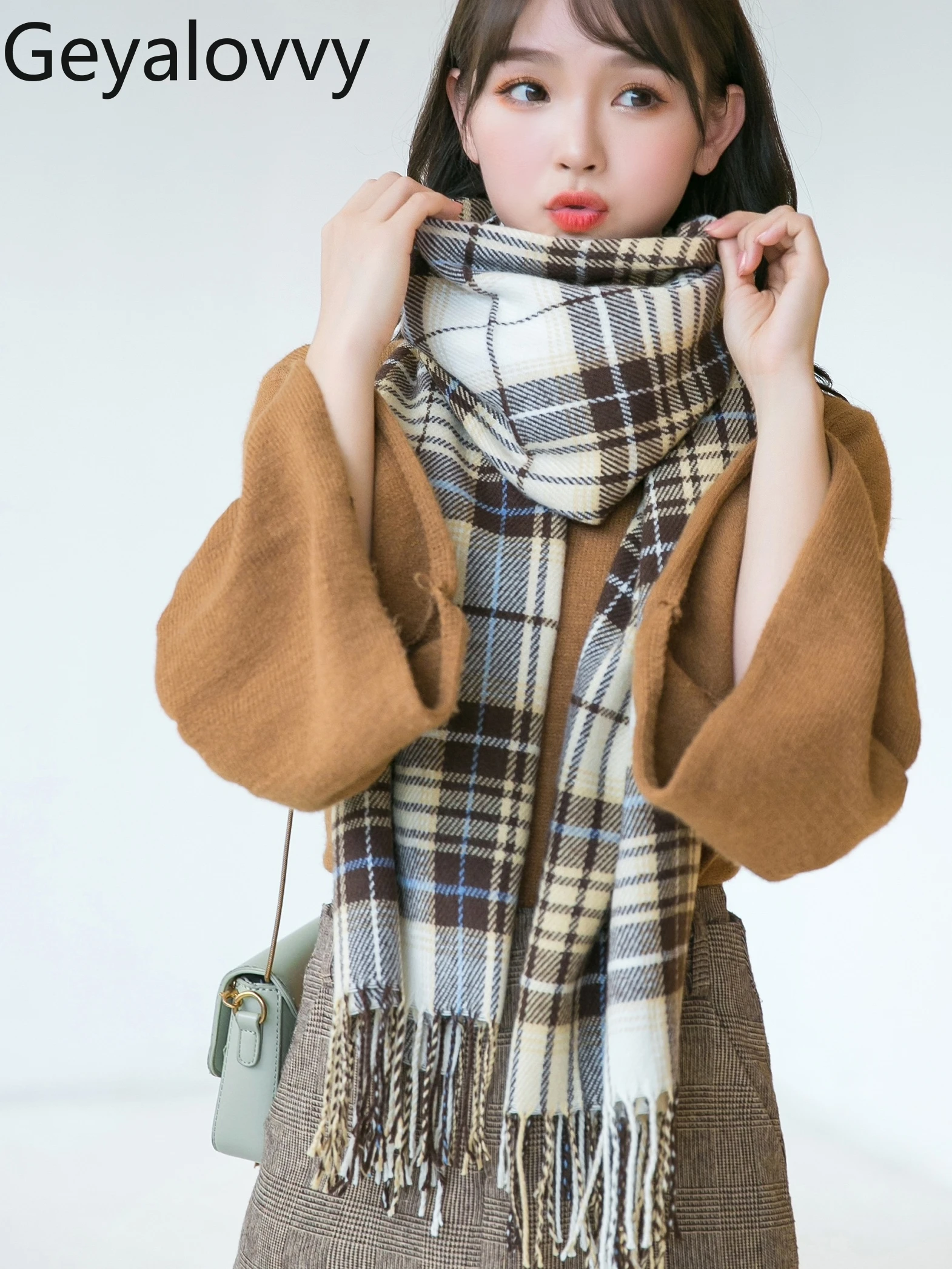 

Универсальный шарф, шаль в японском стиле, клетчатая имитация кашемира, униформа JK, теплые милые унисекс студенческие пара, антистатические шарфы