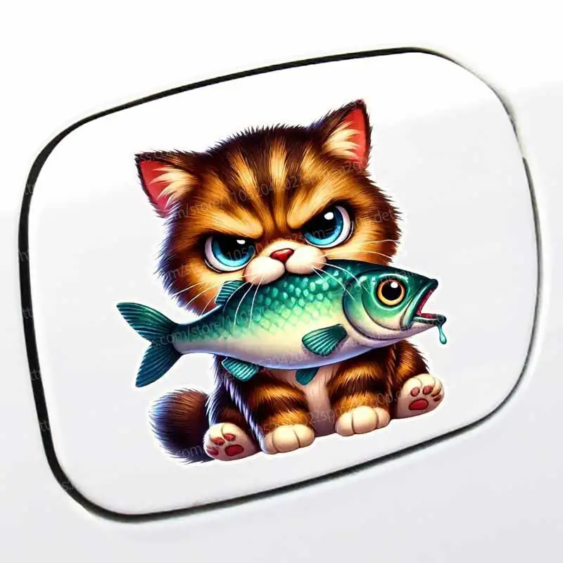 Funny Cats Eat Fish Stickers Waterproof Vinyl Decals for Car Motorcycle Home Decor HE16
