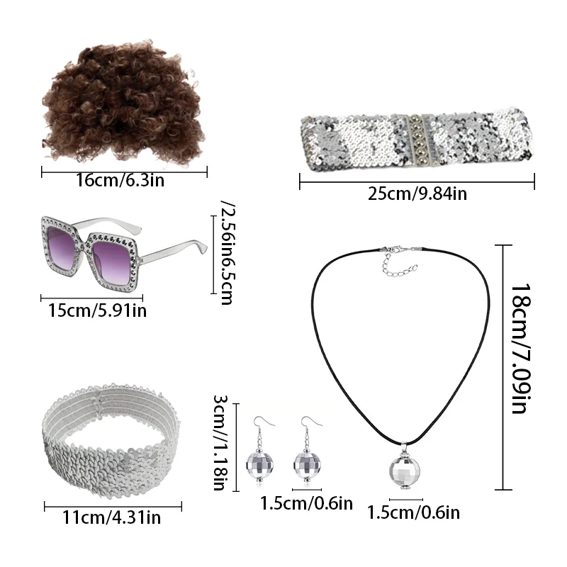 PESENAR 6 peças de roupas DISCO dos anos 1970, adequadas para uso diário, festas, bolas de discoteca e outros cenários