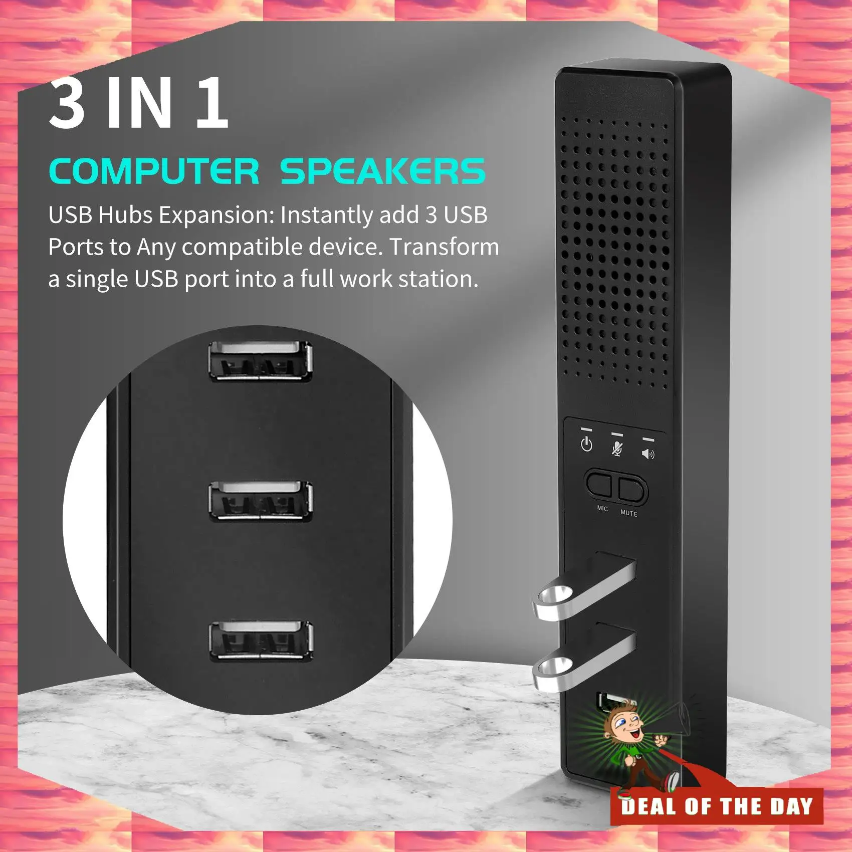 Consegna in 24 ore Altoparlanti per computer 3 in 1 con microfono e hub Altoparlante per conferenze USB, microfono per PC per videoconferenze