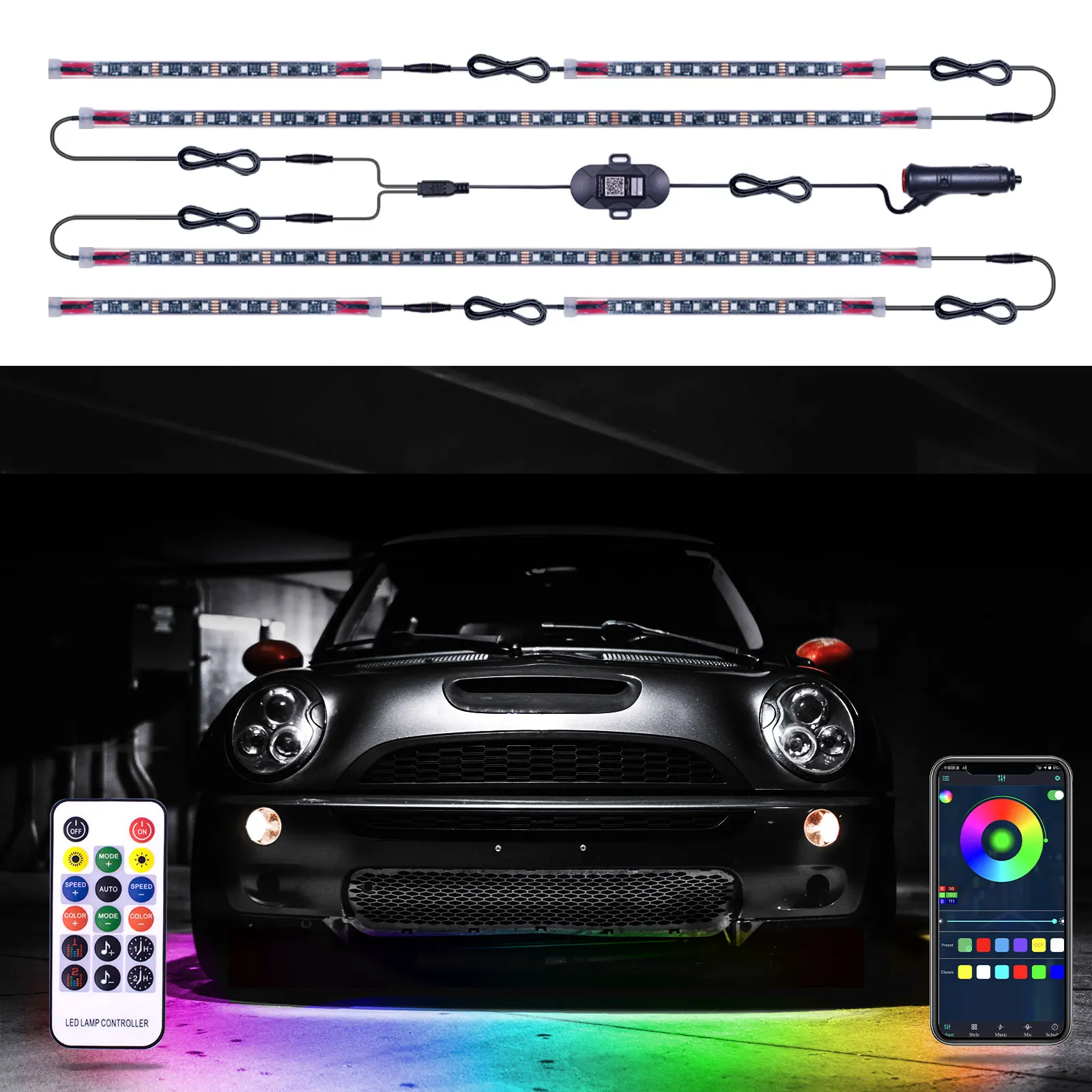 

6x Car Underglow Flexible Strip LED Remote /APP Control RGB LED Strip Under Automobile Chassis Tube Underbody System Neon Light