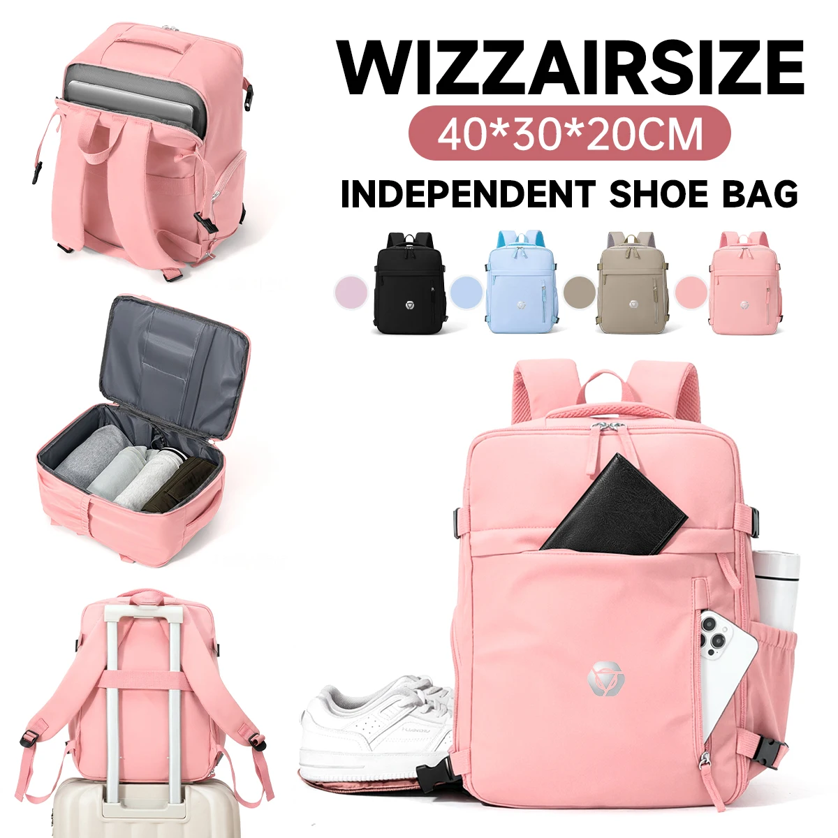 Business Backpack, Short-Distance Travel Bag, Large-Capacity College Student Computer Bag, Business Trip Luggage Bag, Side Shoe Compartment