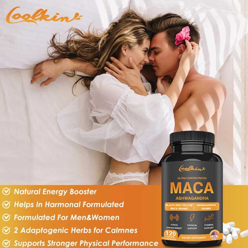 Organic Maca Root Capsules - with Ashwagandha - Muscle Mass, Endurance and Performance, Relieve Stress & Fatigue