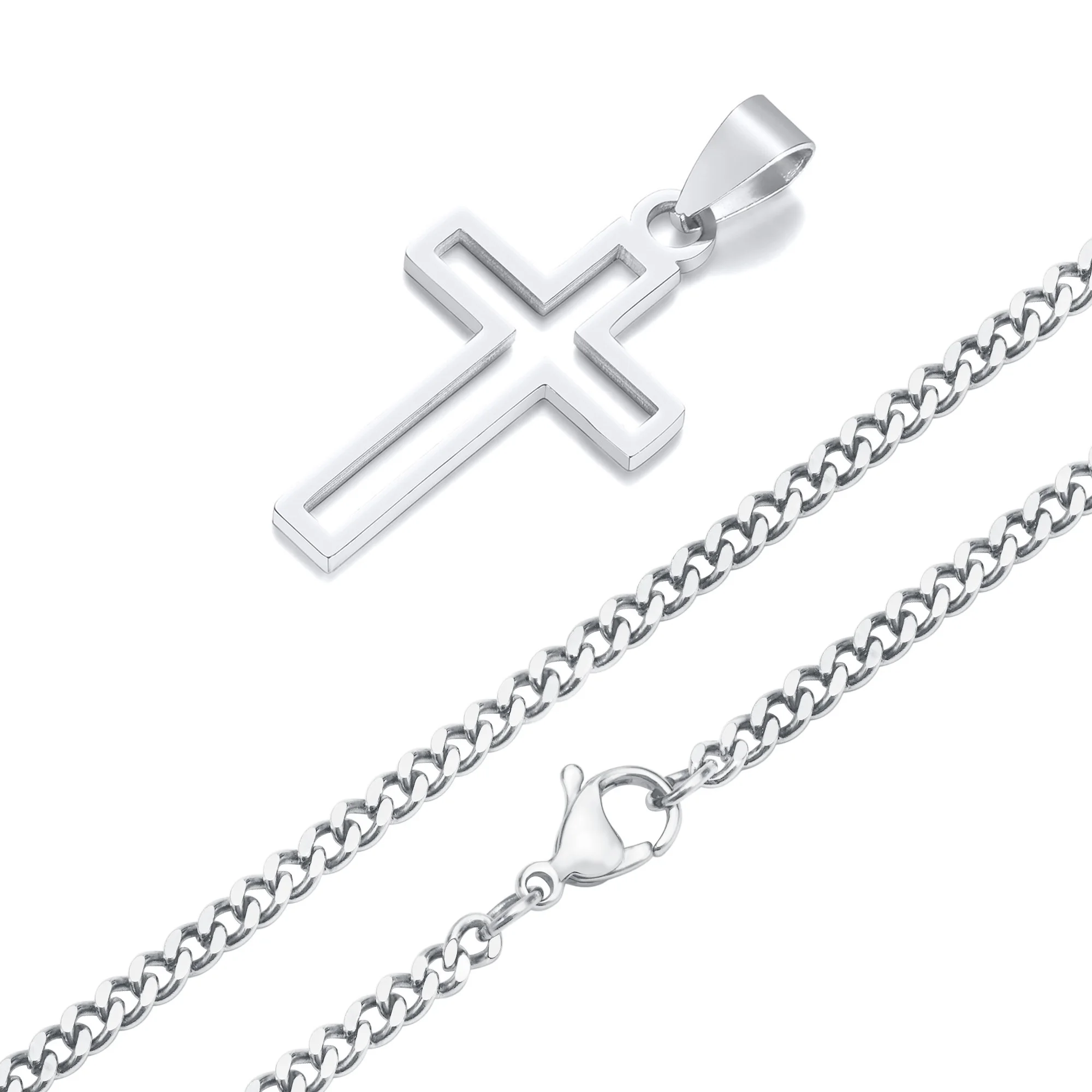 Herren ausschnitt Kreuz Halsketten, wasserdichter Edelstahl hohl Kreuz Anhänger Kragen, religiöser Glaube Christus Geschenks chmuck