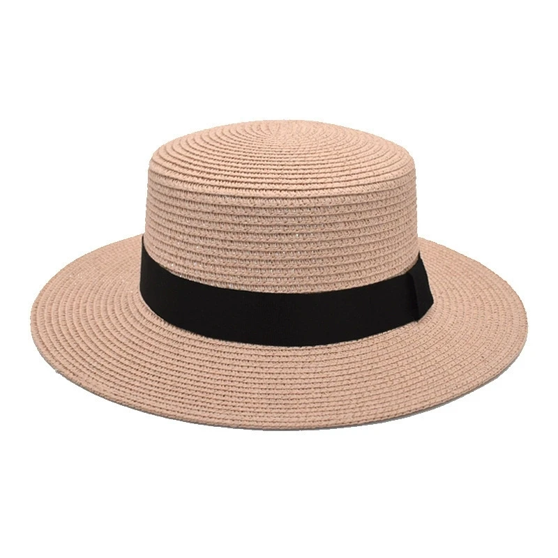 Sommer Sonnenschutz Strand Strohhut mit flacher Krempe Stroh gewebter Sonnenschutzhut Strandhut mit breiter Krempe – Detail 15