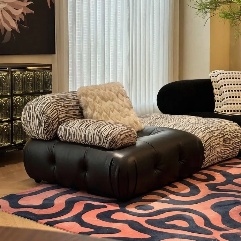 Italian minimalist mica leather sofa, villa designer custom furniture size apartment chameleon module combination