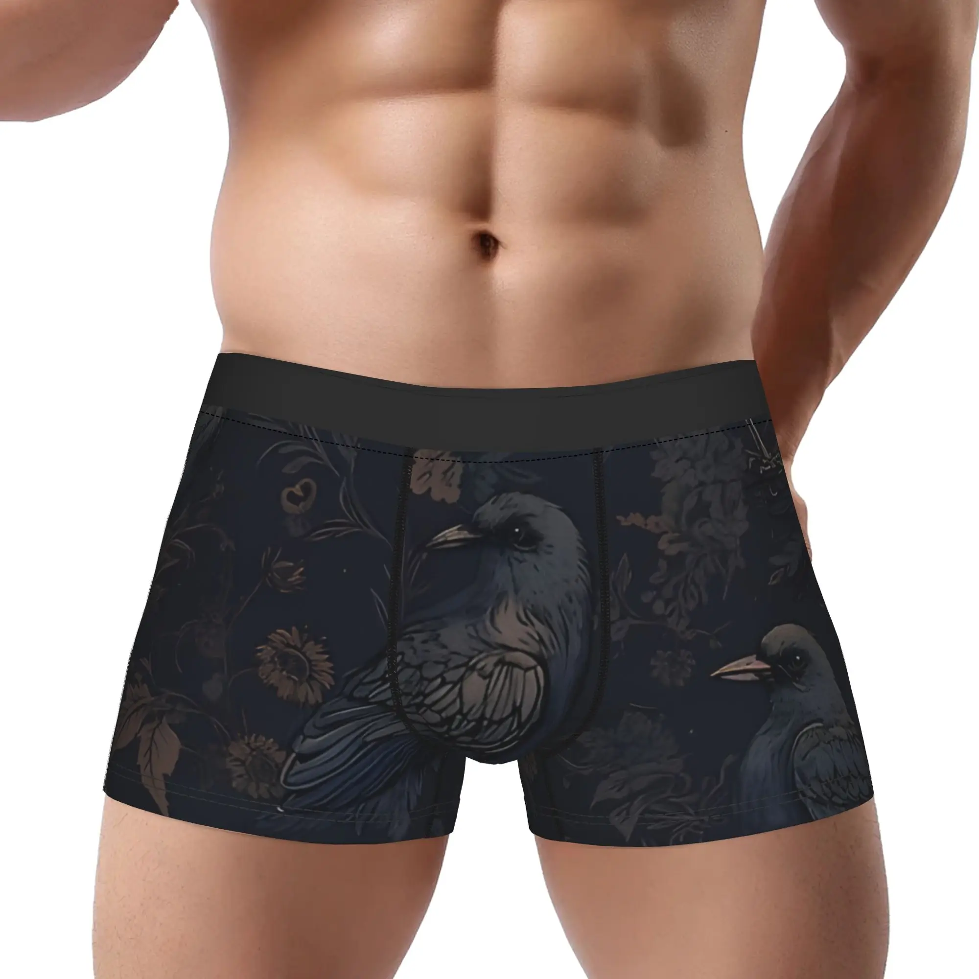 Dark Witchy Pattern With Ravens  Gothic Underpants Homme Panties Man Underwear Gothic Print Shorts Boxer Briefs