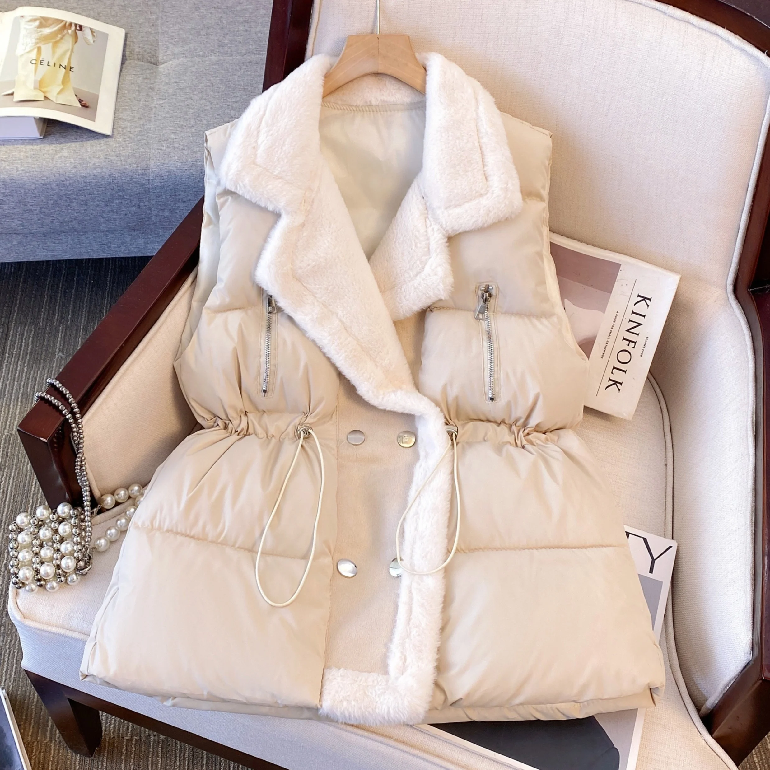 Plus Size Vrouwen 2023 Nieuwe Sle Down Katoenen Vest Svel Bovenkleding Veelzijdige Afslanken Jaet Kraag Ritssluiting