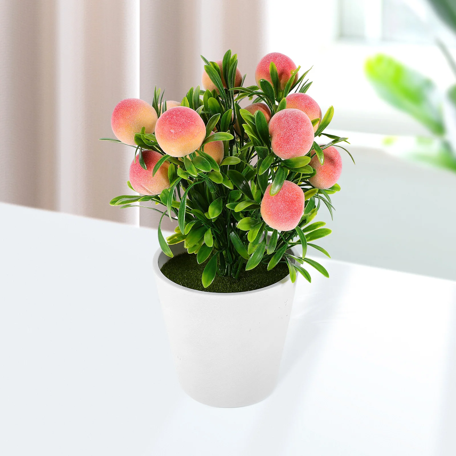 

Artificial Potted Fruit Tree Bonsai Decor Fake Peach Tree with Pot Realistic Simulation Plant for Indoor Home Office Desktop