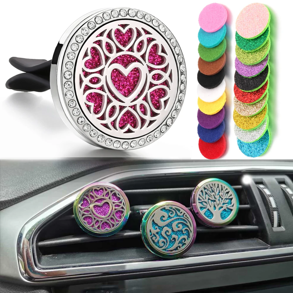 New Crystal Aromatherapy Diffuser Car Air Freshener Car Clip Perfume Essential Oil Diffuser Locket Pendants DIY Aroma Jewelry