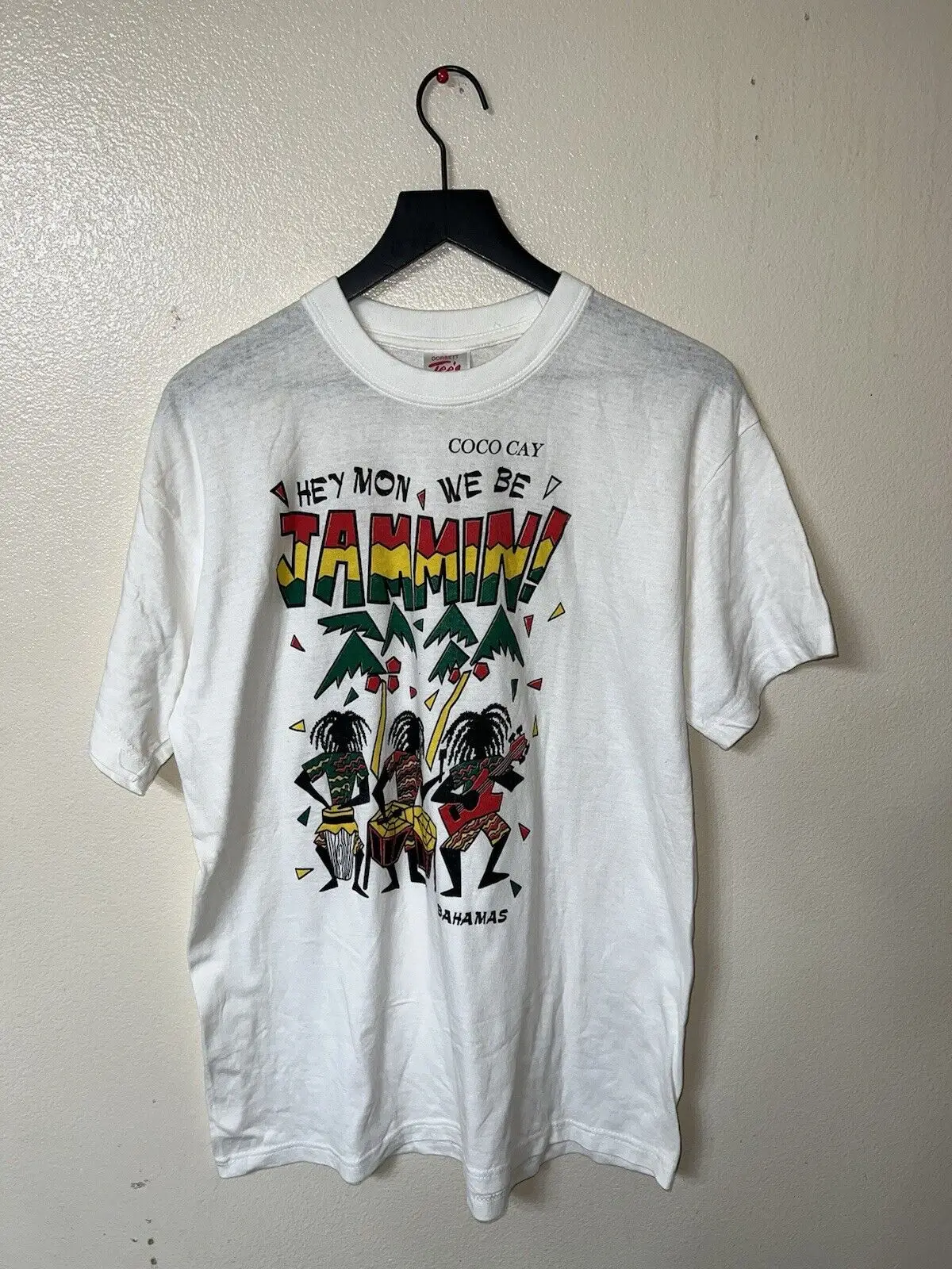 Vintage 90s Bahamas Coco Cay Jammin T Shirt Mens XL White Rasta Reggae Short