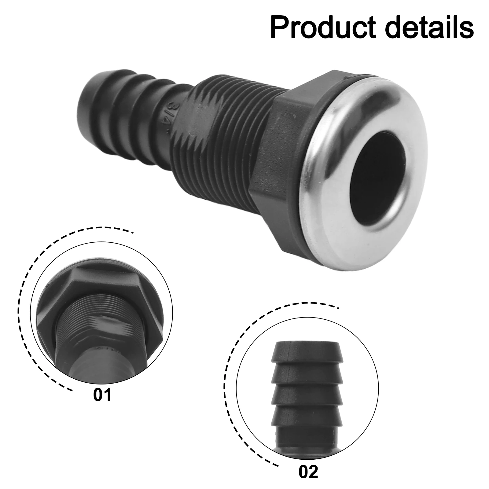 Through-Hull Hose Connector For Boat Yacht Drainage Nylon Plastic Fitting With Stainless Steel Edges Marine Plumbing Accessory