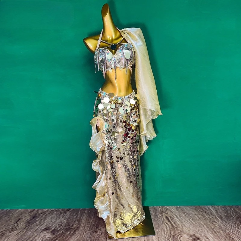 Customized Belly Dance Performance Dress Suit Set Oriental Dance Costume Practice Dress Split Skirt Indian Clothes Women