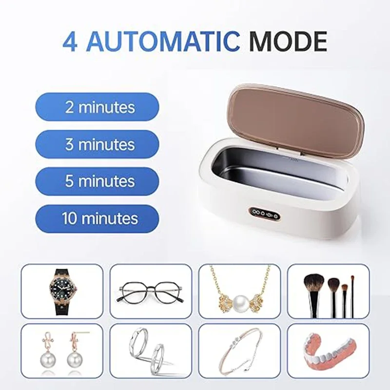 

1pc Ultrasonic Jewelry Cleaner With 4 Clean Mode 43kHz High Frequency Auto Shut Off 360° Deep Cleaning Box for Glasses Watches