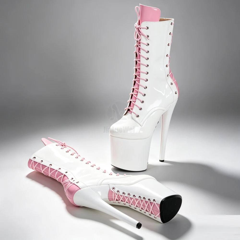 Picture 5: JIALUOWEI Mixed Color 8 Inch Platform High Heel Pole Ankle Boots Lace Up Front