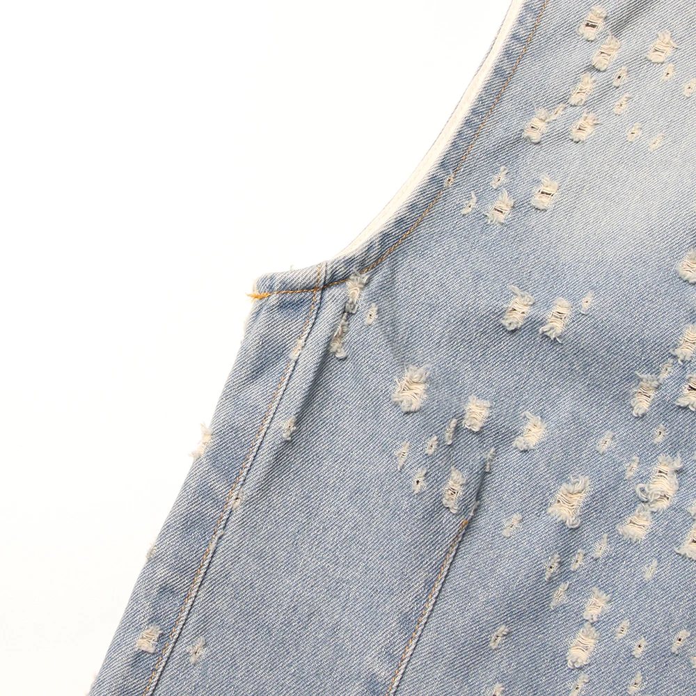 TWOTWINSTYLE Abiti in denim solido per le donne Girocollo senza maniche Tunica Tasche patchwork Scava fuori il vestito sottile Moda femminile