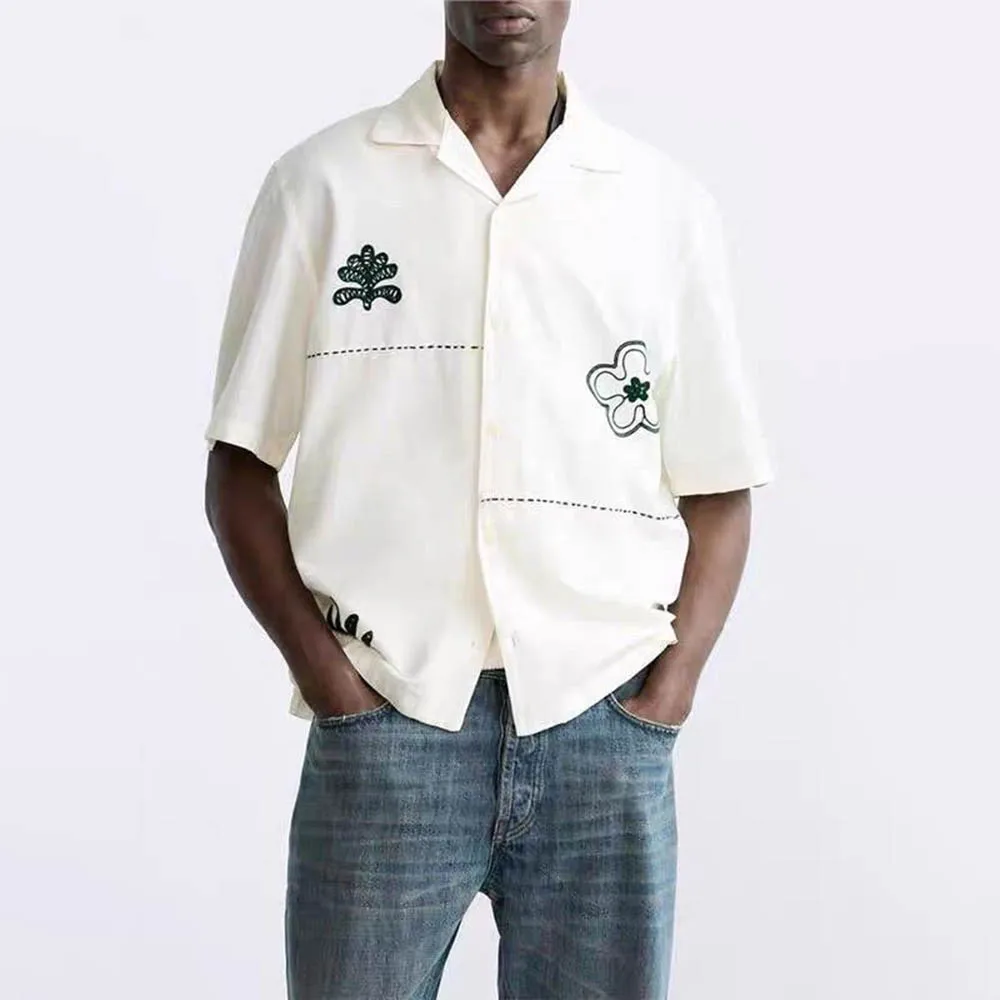

Новинка лета 2024, мужская рубашка с короткими рукавами и вышивкой, американский ретро-модный тренд, уличные свободные дышащие нишевые мужские топы