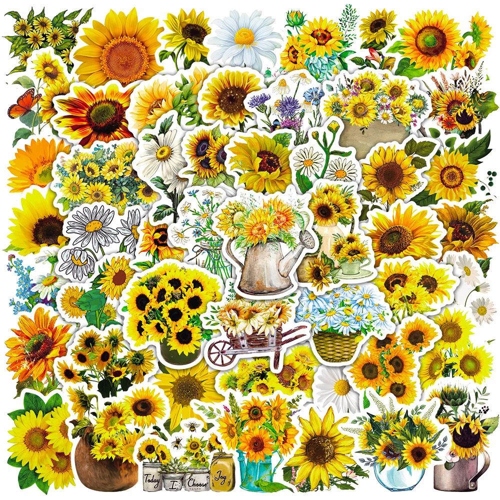 

10/30/50pcs Sunflower Cartoon Graffiti Sticker Plant Electric Car Luggage Notebook Ipad Laptop Diy Waterproof Decorative Sticker