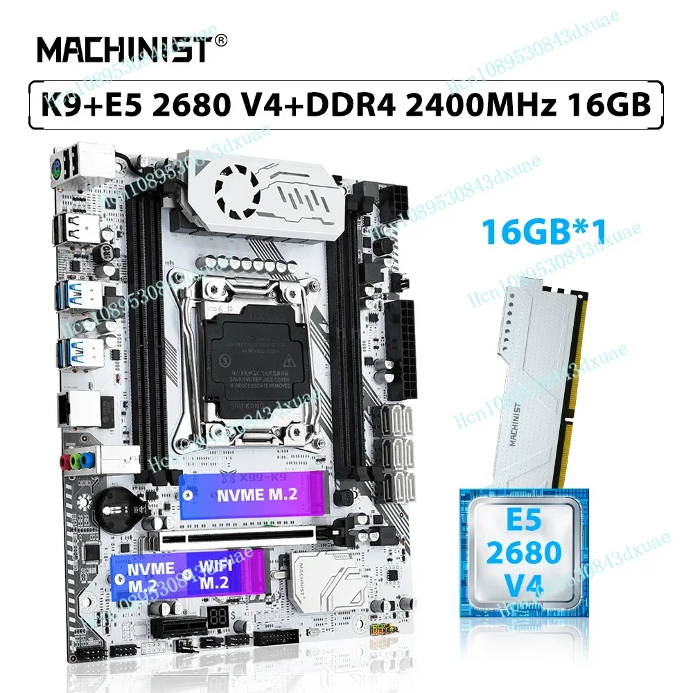 MACHINIST X99 K9 Motherboard Set LGA 2011-3 Kit Xeon E5 2680 V4 CPU Processor 16GB 2400MHz ECC DDR4 RAM Memory M.2 NVME WIFI 3.0