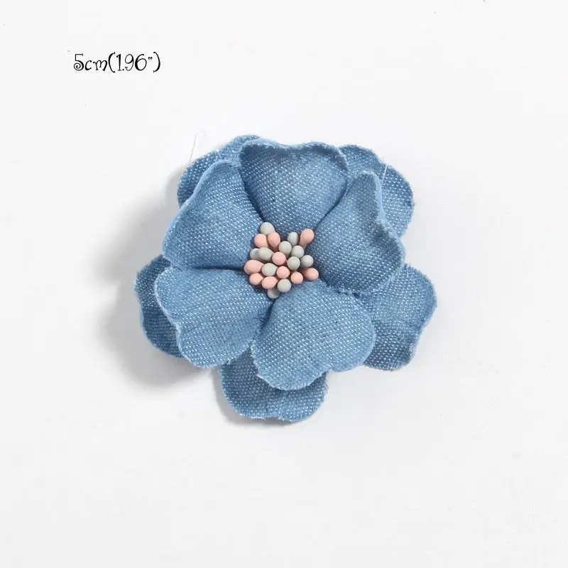 6Pcs Denim Fabric Flower Boutique Chiffon Lace Trim Flowers Wedding Decoration DIY Scrapbooking Bride Hair Veil Clothes Headwear