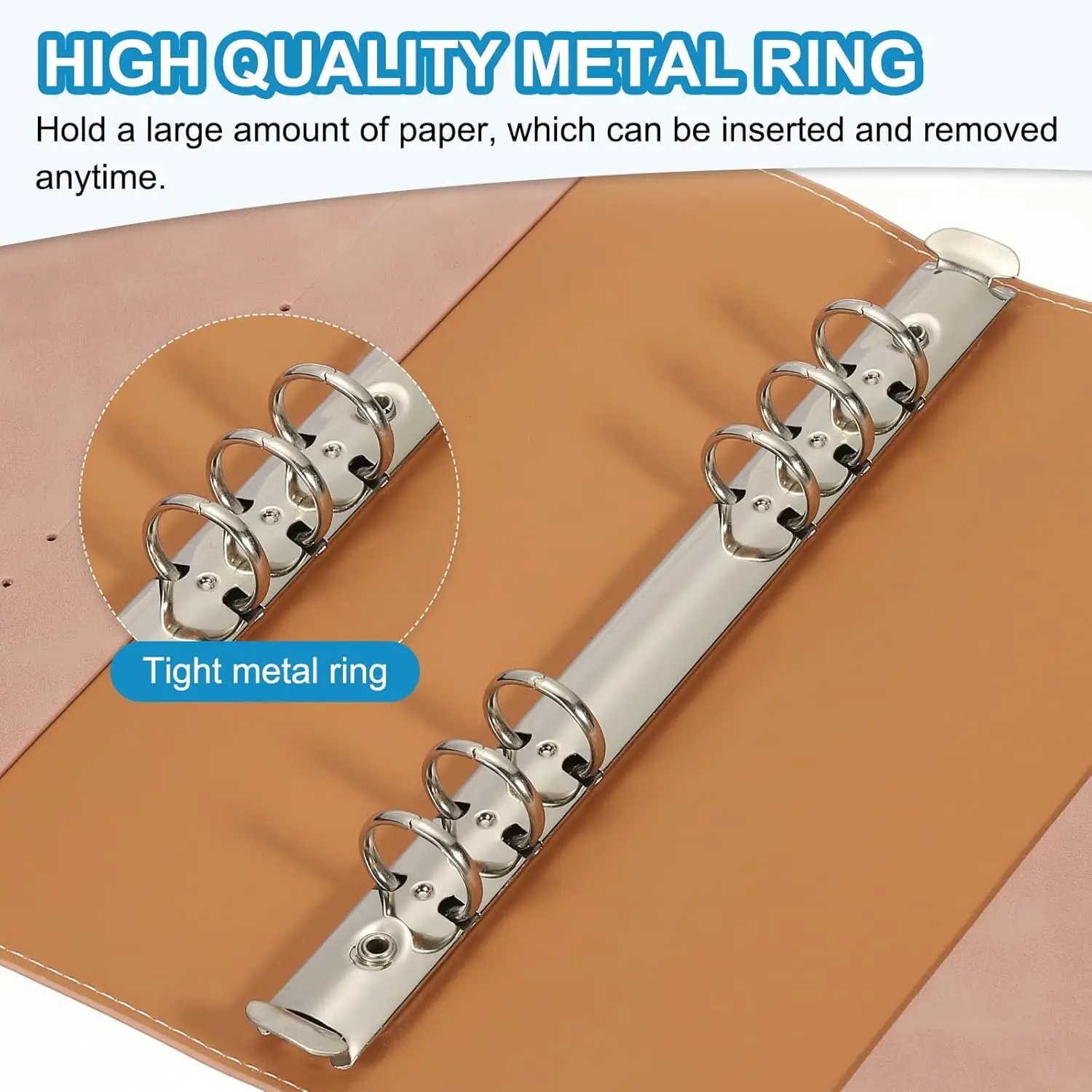 Carpeta de cuaderno de cuero PU suave A5, cubierta de carpeta de 6 anillas redondas recargable para papel de relleno A5, carpeta de cuaderno/álbum Personal