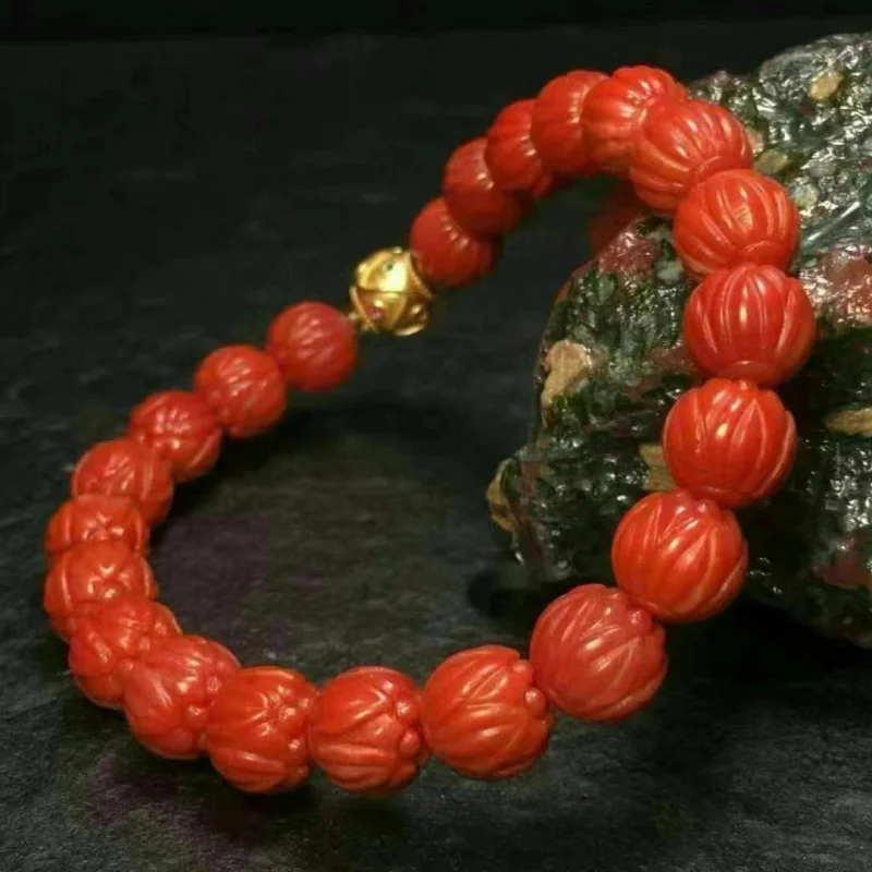 Factory Direct Sales Natural Shannan Red AgateBeads Bracelet Jade Delicate Color Full of Meat