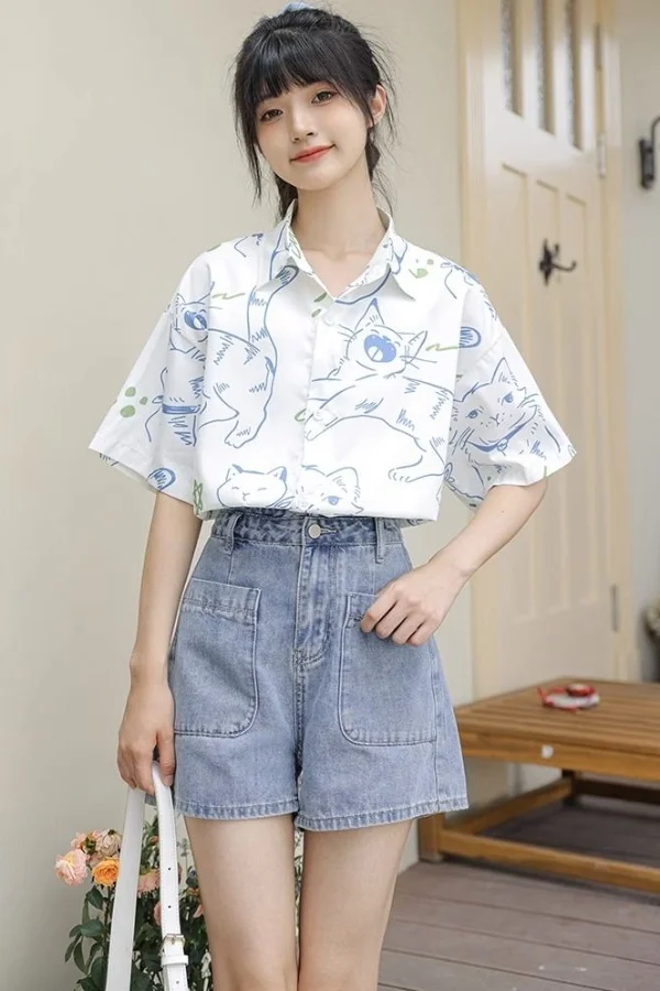 

Shirts Women Linen Patchwork Balloon Sleeve Loose Fit Homewear Lazy Casual Chic Blouse For Young Lady Relaxing Weekend Outfits