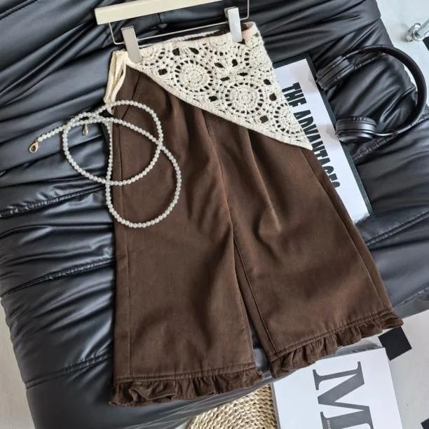 

UNITIM Kids Baby Girl Wide Leg Pant New Winter Lace Toddler Girls Coffee Straight Leg Pant Elastic Waist Infant Girls Loose Pant