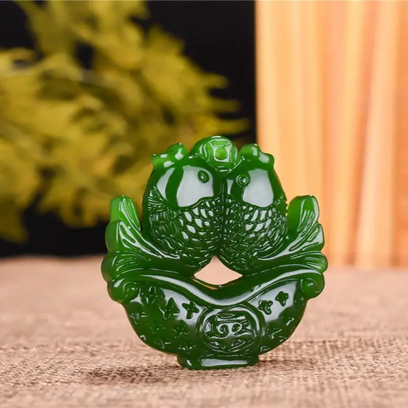 

Hotan Jade Jasper Double Sided Fish Pendant Spinach Green Yearly Jade Necklace jade pendant necklace Men's and Women's Pendants