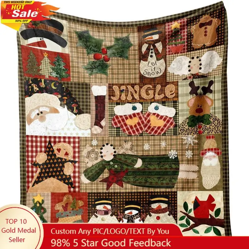 

Christmas Throw Blanket for Couch 60x50,Plaid Winter Holiday Festival Cute Xmas Snowman Santa Gingerbread Blankets for Woman,Sof