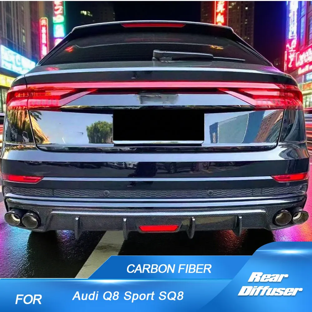 Car Rear Diffuser Lip with Light for Audi Q8 Sport SQ8 2021 2022 Carbon Fiber Rear Bumper Diffuser Lip Spoiler Rear Body Kits