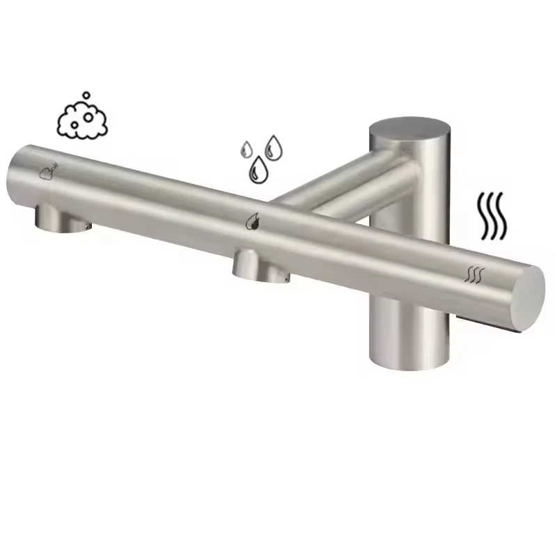 Multifunctional Automatic Sensor Faucet with Soap Dispenser Hand Dryer 304 Stainless Steel Kitchen Bathroom Basin Faucet