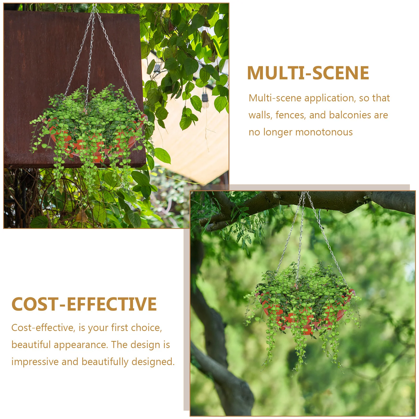 

2Sets Hanging Flowerpot Green Plant Pot ABS Iron Material Indoor Balcony Planter Decorative Garden Hanging Basket