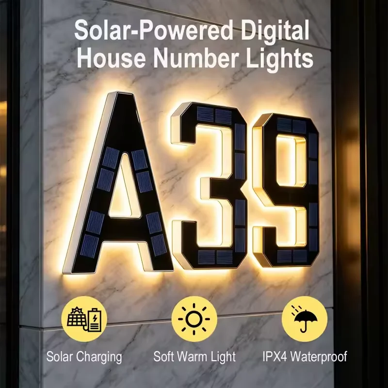 

18cm LED Solar House Numbers Light & Lighted Letters Sign, IP44 Weatherproof Personalization Illuminated Address Plaque Home Bar